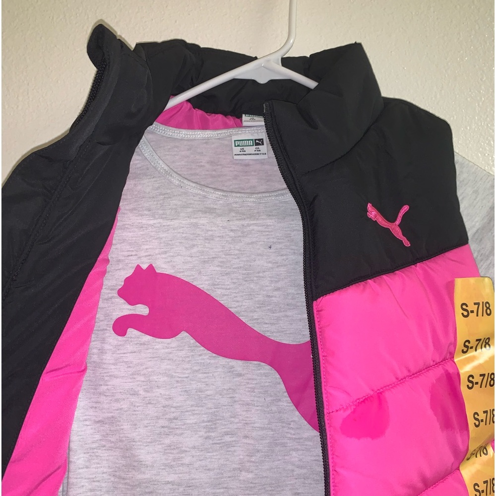 PUMA Girl's 2 Piece Set Quilted Vest Long Sleeve T-Shirt S (7/8) NEW - Picture 7 of 8
